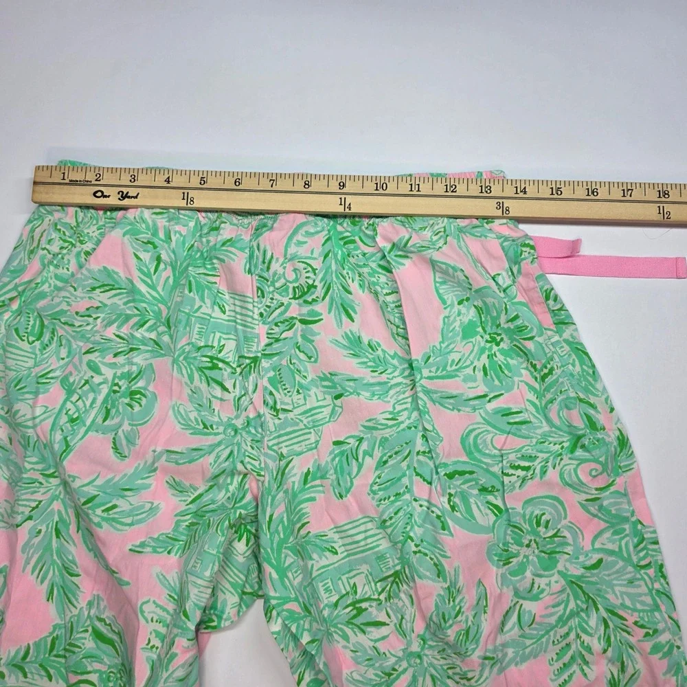 Lilly Pulitzer Pajama Set Pink Green Palm Print Long Sleeve Top Pants Small